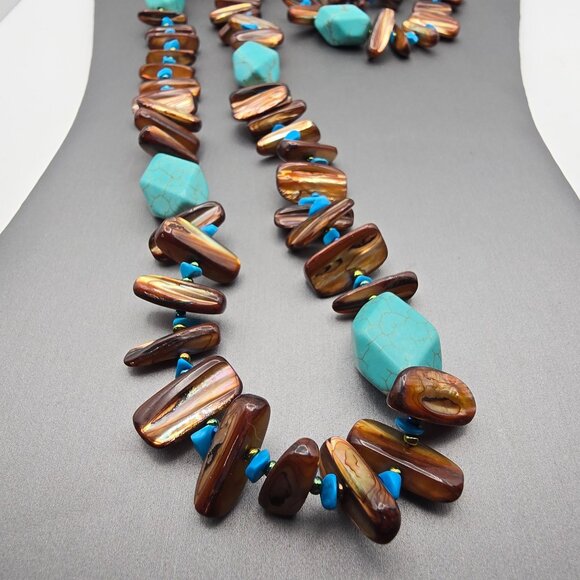 VTG Paua Abalone Shell Stick Bead Necklace 30" Howlite Chunks & Turquoise Chips - Picture 5 of 12